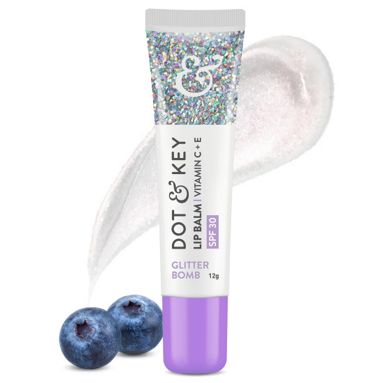 DOT & KEY Dot&Key Lip Balm Vitamin C + E Spf 30 + Glitter Bomb|Mess Free Glitter Lip Balm|Glossy&Plumpy Moisturized Lips|Non Stop Glittery Shine|Controls Tan&Fades Lip Pigmentation|For Women|12 Gm