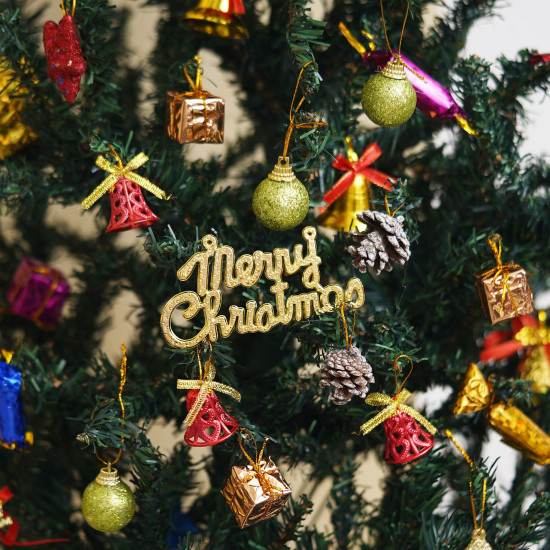 eCraftIndia Christmas Tree Decoration Items Merry Xmas Cutout Flowers Gifts Bells Balls (Pack of 15) Hanging Ornaments Props Christmas Decorations for Home Office