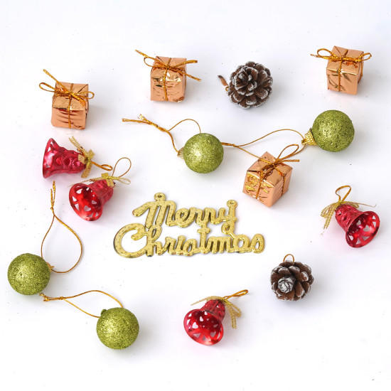 eCraftIndia Christmas Tree Decoration Items Merry Xmas Cutout Flowers Gifts Bells Balls (Pack of 15) Hanging Ornaments Props Christmas Decorations for Home Office