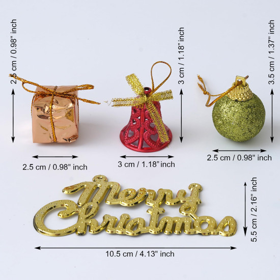 eCraftIndia Christmas Tree Decoration Items Merry Xmas Cutout Flowers Gifts Bells Balls (Pack of 15) Hanging Ornaments Props Christmas Decorations for Home Office