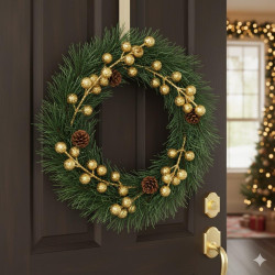 eCraftIndia Green Merry Christmas Wreath with Golden Balls Flowers | Wreaths for Front Door Garland | Xmas Gifts Ornaments Props | Merry Christmas Decorations Items for Home