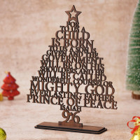eCraftIndia Brown Wooden Isaiah 9:6 Christmas Tree for Table Home Living Room Office | Xmas Gifts Ornaments Props | Merry Christmas Decorations Items for Home