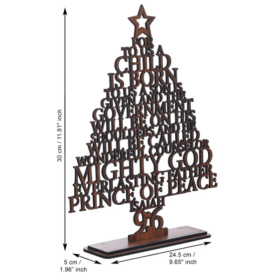 eCraftIndia Brown Wooden Isaiah 9:6 Christmas Tree for Table Home Living Room Office | Xmas Gifts Ornaments Props | Merry Christmas Decorations Items for Home