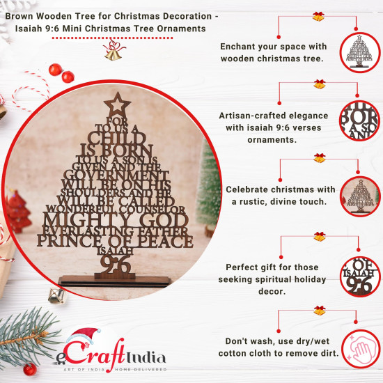 eCraftIndia Brown Wooden Isaiah 9:6 Christmas Tree for Table Home Living Room Office | Xmas Gifts Ornaments Props | Merry Christmas Decorations Items for Home