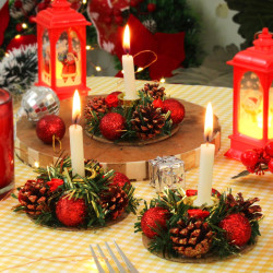 TIED RIBBONS Set of 3 Candle Holder Stand for Dining Table Indoor Outdoor Decoration Xmas Decor (Multi, 8.8 cm) - Christmas Decorations Items for Home Office Church Gifts Church Gifting