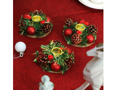 TIED RIBBONS Set of 3 Candle Holder Stand for Dining Table Indoor Outdoor Decoration Xmas Decor (Multi, 8.8 cm) - Christmas Decorations Items for Home Office Church Gifts Church Gifting