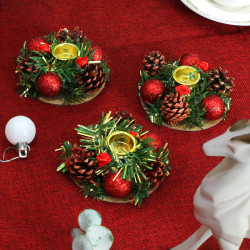 TIED RIBBONS Set of 3 Candle Holder Stand for Dining Table Indoor Outdoor Decoration Xmas Decor (Multi, 8.8 cm) - Christmas Decorations Items for Home Office Church Gifts Church Gifting