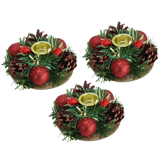 TIED RIBBONS Set of 3 Candle Holder Stand for Dining Table Indoor Outdoor Decoration Xmas Decor (Multi, 8.8 cm) - Christmas Decorations Items for Home Office Church Gifts Church Gifting