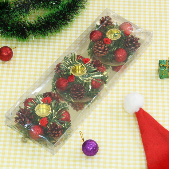 TIED RIBBONS Set of 3 Candle Holder Stand for Dining Table Indoor Outdoor Decoration Xmas Decor (Multi, 8.8 cm) - Christmas Decorations Items for Home Office Church Gifts Church Gifting