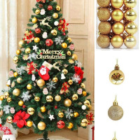TIED RIBBONS Pack of 24 Christmas Tree Decoration Items Balls Hanging Ornaments Props Xmas Accessories (Plastic, Golden, 3.8 cm) - Christmas Decorations Items for Home Decor Office Church