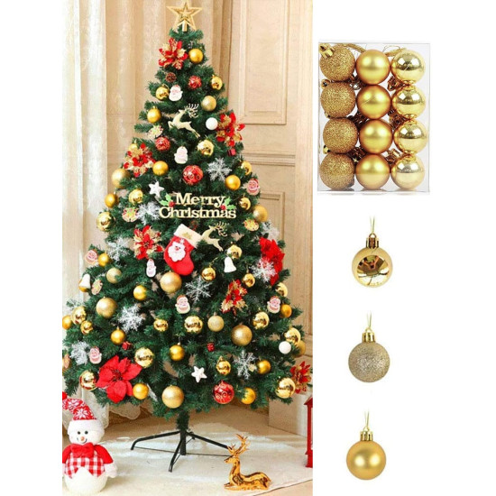 TIED RIBBONS Pack of 24 Christmas Tree Decoration Items Balls Hanging Ornaments Props Xmas Accessories (Plastic, Golden, 3.8 cm) - Christmas Decorations Items for Home Decor Office Church