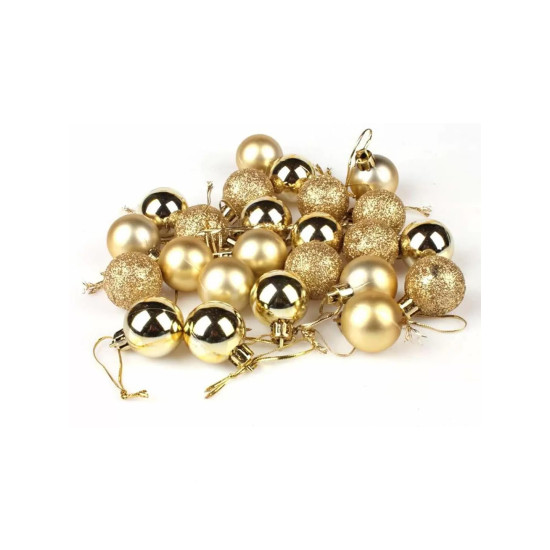 TIED RIBBONS Pack of 24 Christmas Tree Decoration Items Balls Hanging Ornaments Props Xmas Accessories (Plastic, Golden, 3.8 cm) - Christmas Decorations Items for Home Decor Office Church