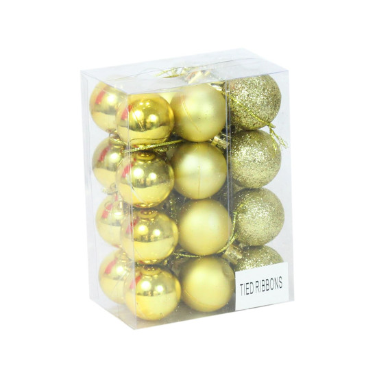 TIED RIBBONS Pack of 24 Christmas Tree Decoration Items Balls Hanging Ornaments Props Xmas Accessories (Plastic, Golden, 3.8 cm) - Christmas Decorations Items for Home Decor Office Church