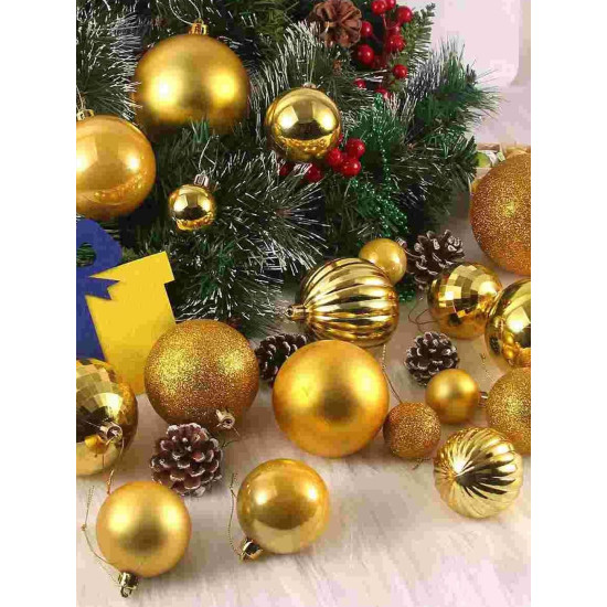 TIED RIBBONS Pack of 24 Christmas Tree Decoration Items Balls Hanging Ornaments Props Xmas Accessories (Plastic, Golden, 3.8 cm) - Christmas Decorations Items for Home Decor Office Church