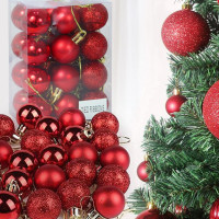 TIED RIBBONS Pack of 24 Christmas Tree Decoration Items Balls Ornaments Hanging Props Xmas Accessories (Plastic, Red, 3.8 cm) - Christmas Decorations Items for Home Decor Office Church