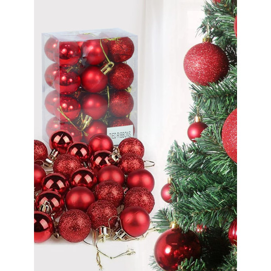 TIED RIBBONS Pack of 24 Christmas Tree Decoration Items Balls Ornaments Hanging Props Xmas Accessories (Plastic, Red, 3.8 cm) - Christmas Decorations Items for Home Decor Office Church