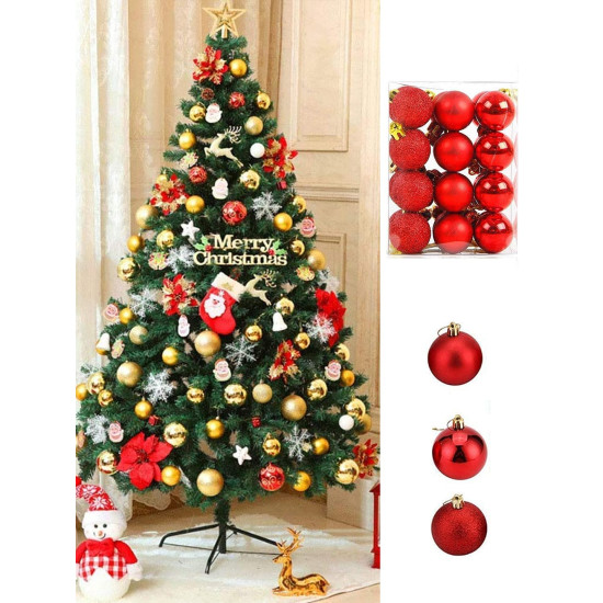 TIED RIBBONS Pack of 24 Christmas Tree Decoration Items Balls Ornaments Hanging Props Xmas Accessories (Plastic, Red, 3.8 cm) - Christmas Decorations Items for Home Decor Office Church