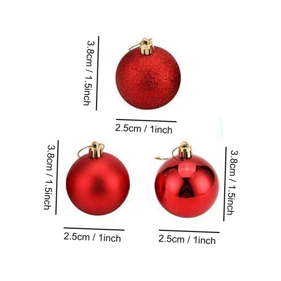 TIED RIBBONS Pack of 24 Christmas Tree Decoration Items Balls Ornaments Hanging Props Xmas Accessories (Plastic, Red, 3.8 cm) - Christmas Decorations Items for Home Decor Office Church
