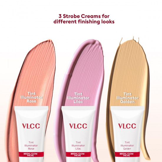 VLCC Bridal Glow Facial Kit - 147g | At-Home Facial With 3 Illuminator Strobe Creams - Gold Strobe Cream. Lilac Strobe Cream. Rose Strobe Cream | With Hyaluronic Acid, Niacinamide, and Vitamin C.