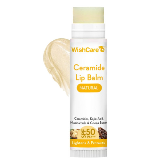 WishCare Ceramide Lip Balm with SPF 50 PA+++ | Brightening Lip Balm for Dark Lips | Kojic Acid & Niacinamide | For Women | Natural & Untinted | 5g WishCare Ceramide Lip Balm with SPF 50 PA+++ | Brightening Lip Balm for Dark Lips | Kojic Acid & Niacinamide | For Women | Natural & Untinted | 5g