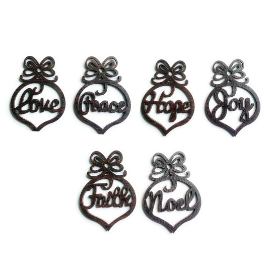 eCraftIndia Christmas Hanging Ornaments Wooden Cutouts Faith Joy Hope Love Peace Noel, Set of 6 | Christmas Tree Decoration Items | Xmas Decorations Items Props for Home Office Church