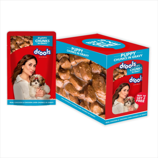 Drools Puppy Wet Dog Food 0.9kg (150g x 6 Packs) | Real Chicken & Chicken Liver Chunks in Gravy | Better Digestibility & Overall Health | Supports Healthy Skin & Coat | Maintains Joint Health