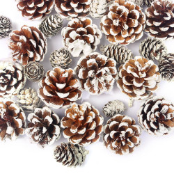 TIED RIBBONS Set of 12 Christmas Tree Decoration Items Pine Cones Small Hanging Ornaments Props Accessories Xmas Decor - Christmas Decorations Items for Home