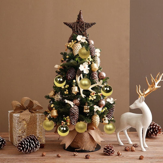 Ascension Pack of 24 Christmas Tree Decoration Balls Ornaments Hanging Props Xmas Tree Décor Accessories - Christmas Decorations Items for Home Office Church Indoor Outdoor (Golden Balls)