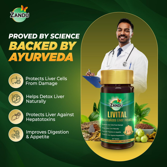 Zandu Livital Liver Tablets – Clinically Proven for Liver Detox & Health Support in 2 Months | 90 Tabs | Ayurvedic Formula with Bhringaraj & Guduchi | 100% Ayurvedic Ingredients