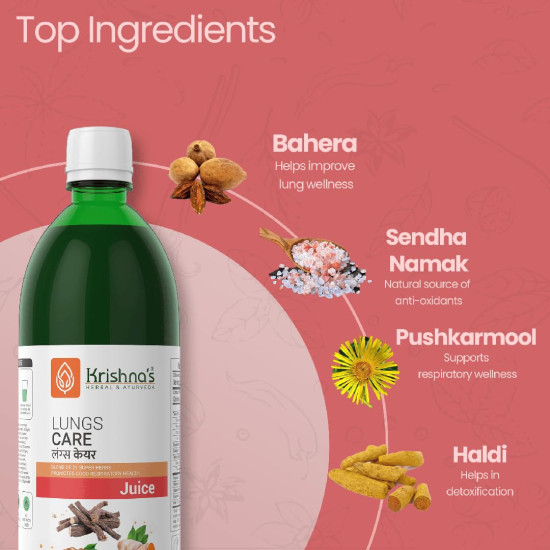 KRISHNA'S HERBAL & AYURVEDA Lungs Care Juice 1000 Ml | Lungs Cleaner For Detoxification And Supports Respiratory System KRISHNA'S HERBAL & AYURVEDA Lungs Care Juice 1000 Ml | Lungs Cleaner For Detoxification And Supports Respiratory System