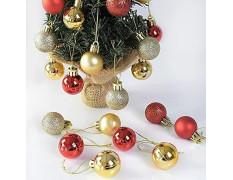VR Creatives Pack of 24 Red and Golden Glitter Shiny Balls Beautiful Christmas Balls Christmas Xmas Tree Hanging Balls Ornaments for Xmas Christmas Party Decoration Item