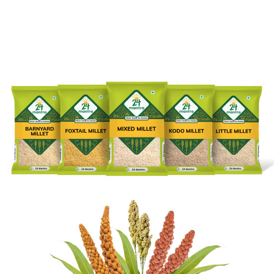 24 Mantra Organic Unpolished Millets 2.5 kg Combo, Pack of 5, Foxtail, Kodo, Little, Barnyard, Mixed Millets | Goodness in every grain | Rice Replacement