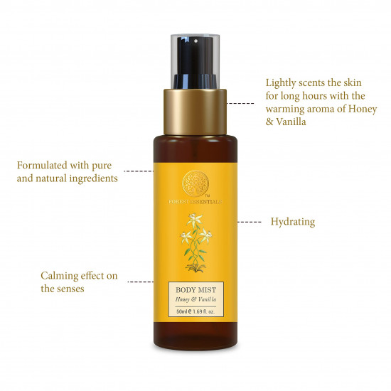 Forest Essentials Travel Size Body Mist Honey & Vanilla & Forest Essentials Delicate Facial Cleanser Mashobra Honey Combo