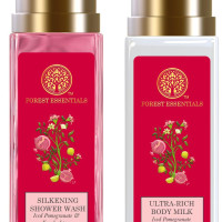 Forest Essentials Travel Size Ultra-Rich Body Milk Iced Pomegranate & Kerala Lime & Forest Essentials Travel Size Silkening Shower Wash Iced Pomegranate & Kerala Lime Combo