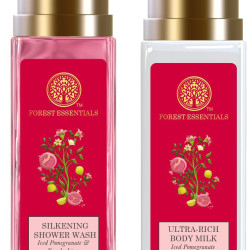 Forest Essentials Travel Size Ultra-Rich Body Milk Iced Pomegranate & Kerala Lime & Forest Essentials Travel Size Silkening Shower Wash Iced Pomegranate & Kerala Lime Combo