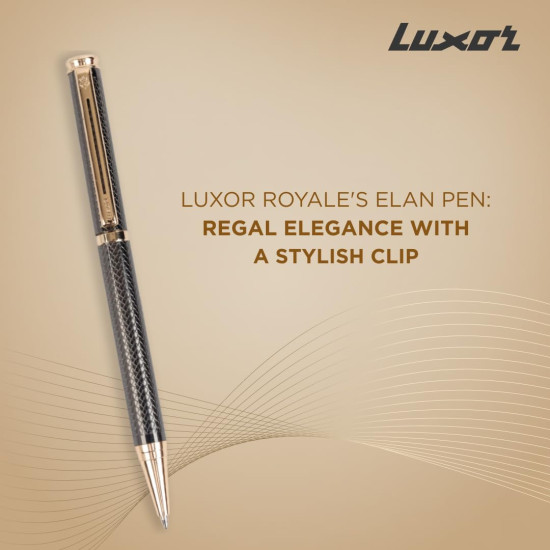 Luxor Royale, Elan, Ball Pen, Pack of 1, Gunmetal Textured Body, Ink Colour- Blue, Gold Trim, Stylish Clip, Sleek & Elegant, The Ultimate Choice for Writers & Professional Gifting