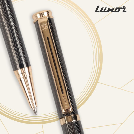 Luxor Royale, Elan, Ball Pen, Pack of 1, Gunmetal Textured Body, Ink Colour- Blue, Gold Trim, Stylish Clip, Sleek & Elegant, The Ultimate Choice for Writers & Professional Gifting