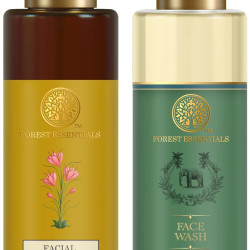 Forest Essentials Facial Tonic Mist Panchpushp & Facial Cleanser Sandalwood & Orange Peel Combo - Natural Skincare Duo