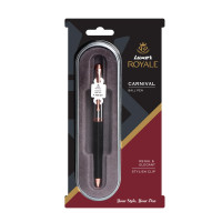 Luxor Royale, Carnival, Ball Pen, Pack of 1, Lacque Black Body, Ink Colour- Blue, Shiny Chrome Cap, Rose Gold Trim, Stylish Clip, Regal & Elegant, Best Pen For Gifting