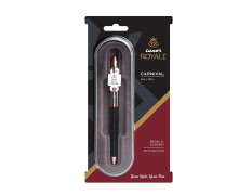 Luxor Royale, Carnival, Ball Pen, Pack of 1, Lacque Black Body, Ink Colour- Blue, Shiny Chrome Cap, Rose Gold Trim, Stylish Clip, Regal & Elegant, Best Pen For Gifting