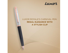 Luxor Royale, Carnival, Ball Pen, Pack of 1, Lacque Black Body, Ink Colour- Blue, Shiny Chrome Cap, Rose Gold Trim, Stylish Clip, Regal & Elegant, Best Pen For Gifting