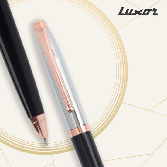 Luxor Royale, Carnival, Ball Pen, Pack of 1, Lacque Black Body, Ink Colour- Blue, Shiny Chrome Cap, Rose Gold Trim, Stylish Clip, Regal & Elegant, Best Pen For Gifting Luxor Royale, Carnival, Ball Pen, Pack of 1, Lacque Black Body, Ink Colour- Blue, Shiny Chrome Cap, Rose Gold Trim, Stylish Clip, Regal & Elegant, Best Pen For Gifting