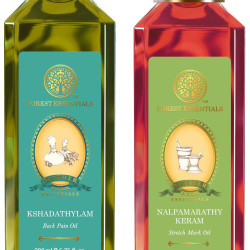 Forest Essentials Mother's Stretch Mark Oil Nalpamarathy Keram & Forest Essentials Mother's Back Pain Oil Kshadathylam Combo
