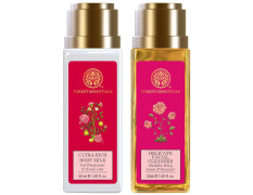 Forest Essentials Travel Size Ultra-Rich Body Milk Iced Pomegranate & Kerala Lime & Forest Essentials Delicate Facial Cleanser Mashobra Honey Combo