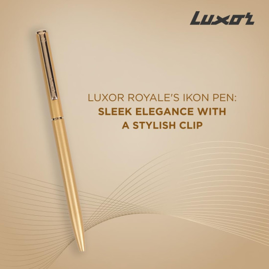 Luxor Royale, Ikon, Ball Pen, Pack of 1, Golden Body, Ink Colour- Blue, Gold Trim, Stylish Clip, Durable and Stylish, Sleek & Elegant, Exquisite Writing for Professionals, Ideal for Gifting Luxor Royale, Ikon, Ball Pen, Pack of 1, Golden Body, Ink Colour- Blue, Gold Trim, Stylish Clip, Durable and Stylish, Sleek & Elegant, Exquisite Writing for Professionals, Ideal for Gifting