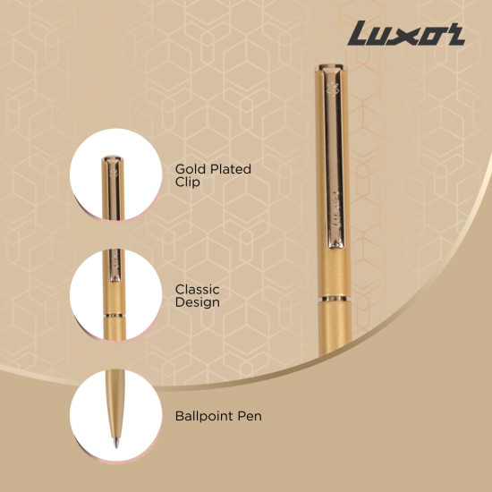 Luxor Royale, Ikon, Ball Pen, Pack of 1, Golden Body, Ink Colour- Blue, Gold Trim, Stylish Clip, Durable and Stylish, Sleek & Elegant, Exquisite Writing for Professionals, Ideal for Gifting Luxor Royale, Ikon, Ball Pen, Pack of 1, Golden Body, Ink Colour- Blue, Gold Trim, Stylish Clip, Durable and Stylish, Sleek & Elegant, Exquisite Writing for Professionals, Ideal for Gifting