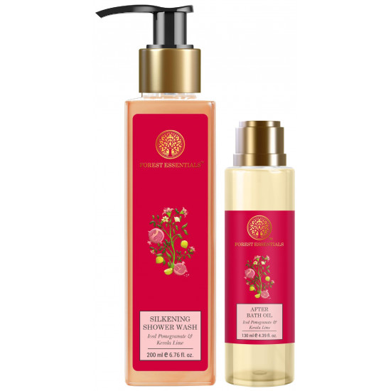 Forest Essentials After Bath Oil Iced Pomegranate & Kerala Lime & Forest Essentials Silkening Shower Wash Iced Pomegranate & Kerala Lime Combo
