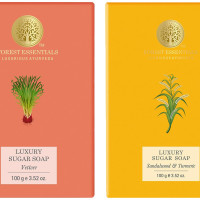 Forest Essentials Luxury Sugar Soap Sandalwood & Vetiver Combo - 100% Natural Ayurvedic Soaps