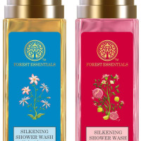 Forest Essentials Travel Size Silkening Shower Wash Iced Pomegranate & Kerala Lime & Forest Essentials Travel Size Silkening Shower Wash Madurai Jasmine & Mogra Combo