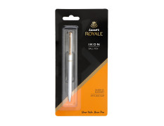 Luxor Royale, Ikon, Ball Pen, Pack of 1, Metallic Shiny Silver Body, Ink Colour- Blue, Gold Trim, Stylish Clip, Sleek & Elegant, The Ultimate Choice For Professional Gifting
